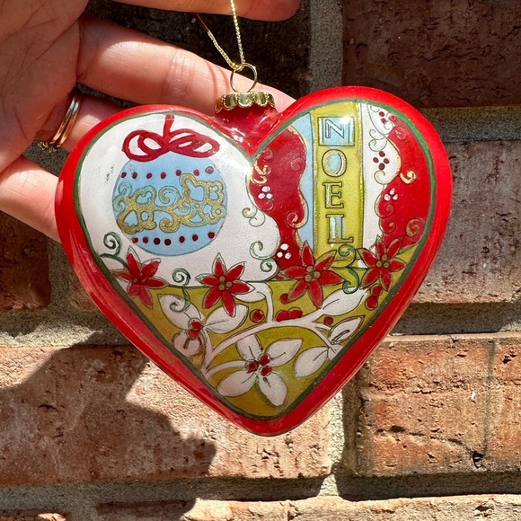 Pier 1 Li Bien Heart Shape Glass Ornament JOY NOEL 2008 Original Red Box - Picture 3 of 9